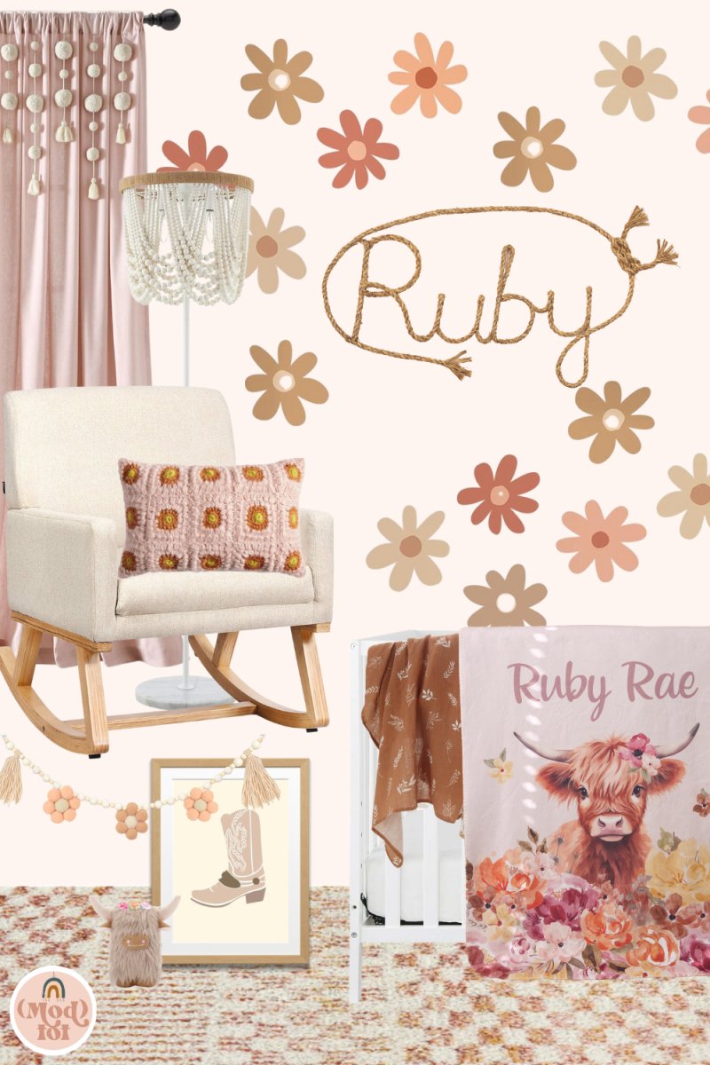 Nursery Design Board: Boho Country Baby Girl Nursery - Modified Tot