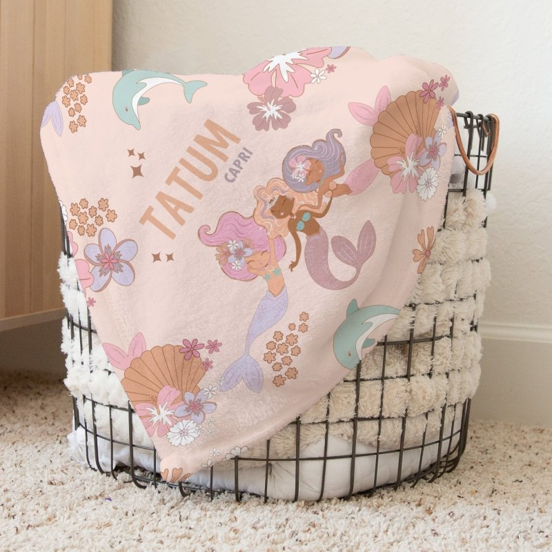 Boho Mermaids Personalized Baby Blanket - Boho Mermaids, gender_girl, Personalized_Yes