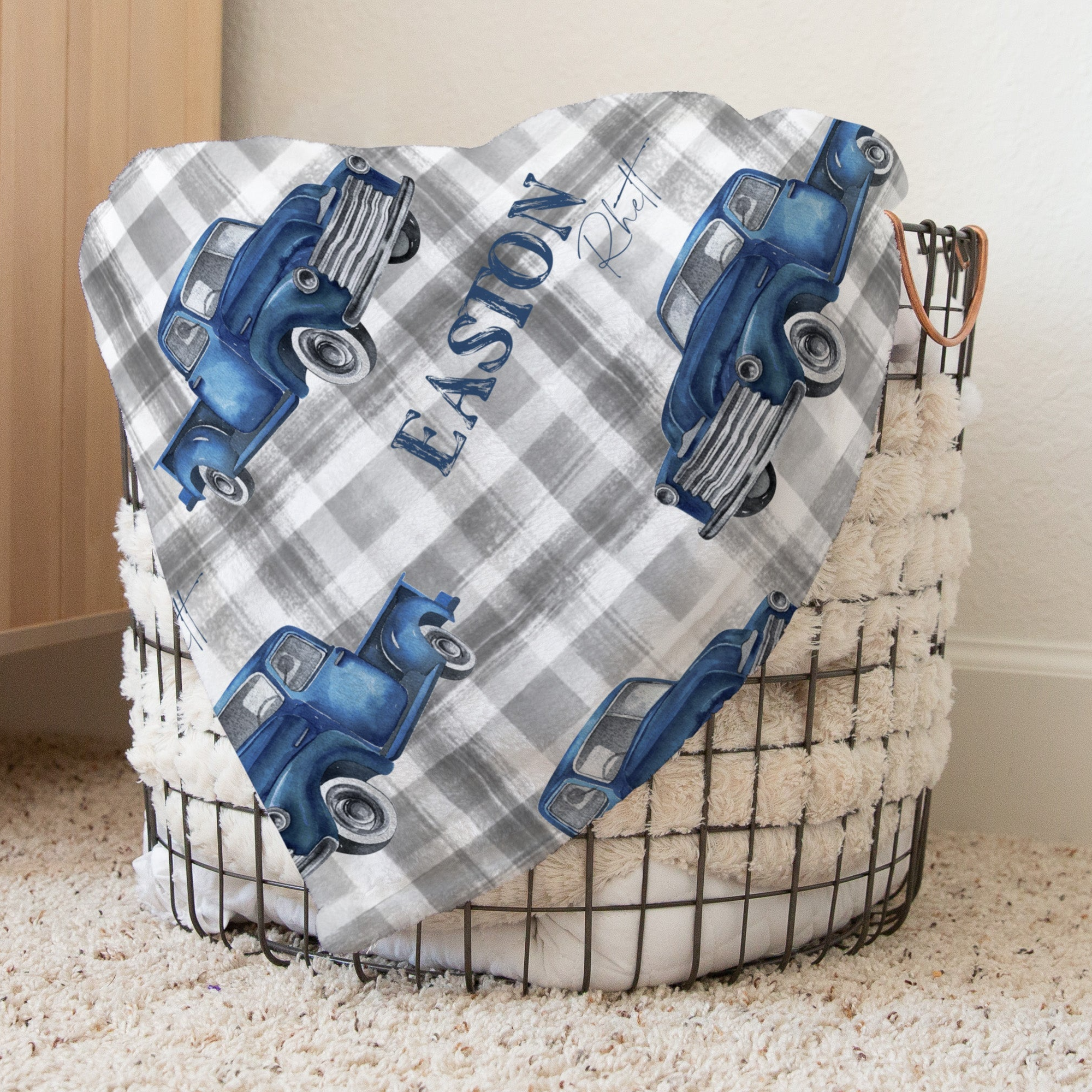 Vintage Truck Personalized Baby Blanket - gender_boy, Personalized_Yes, text