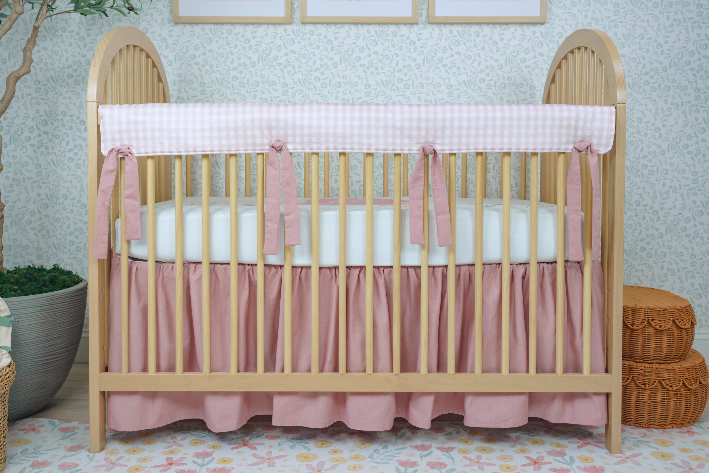 Crib Rail Cover | Gingham in Cottage Rose