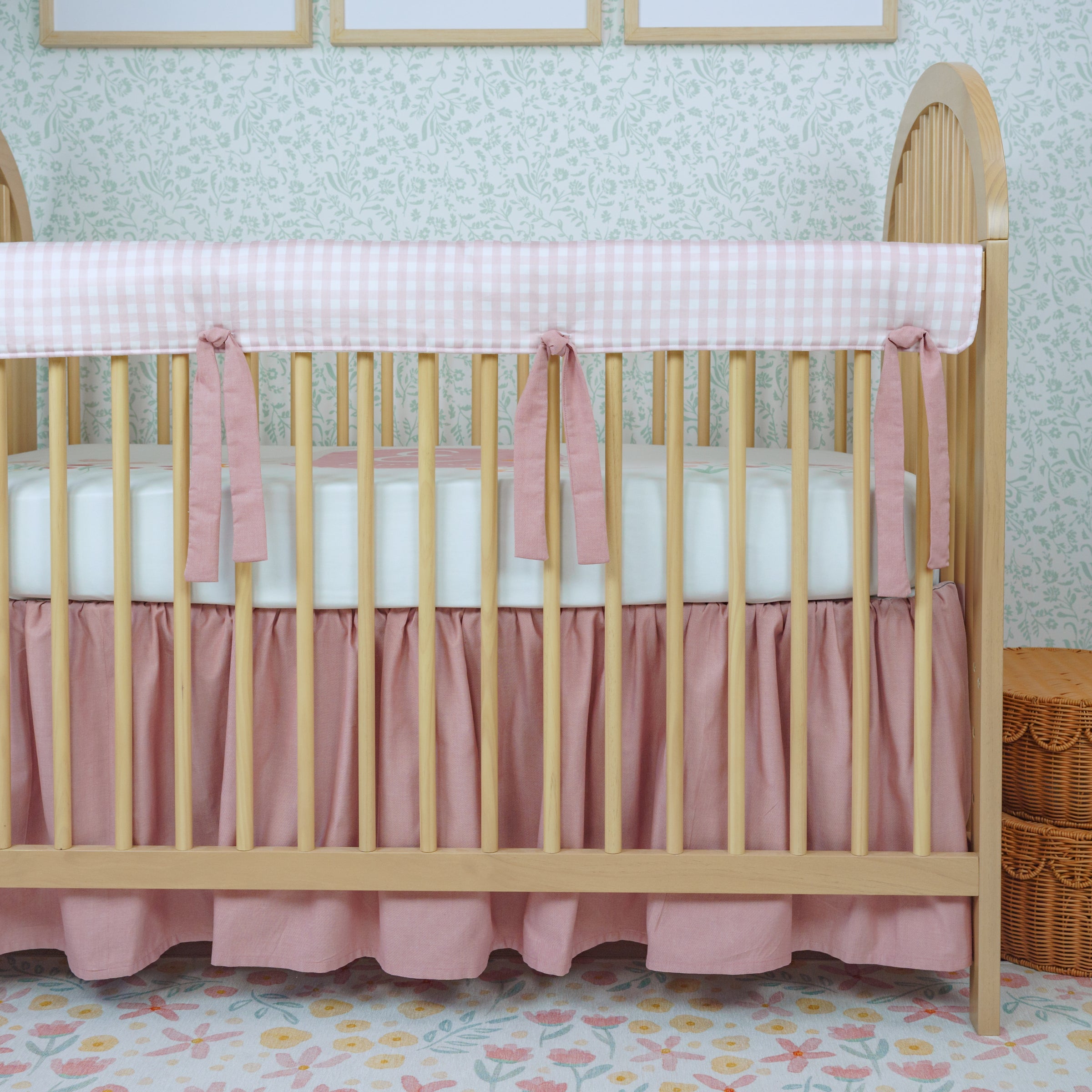 Crib Rail Cover | Gingham in Cottage Rose