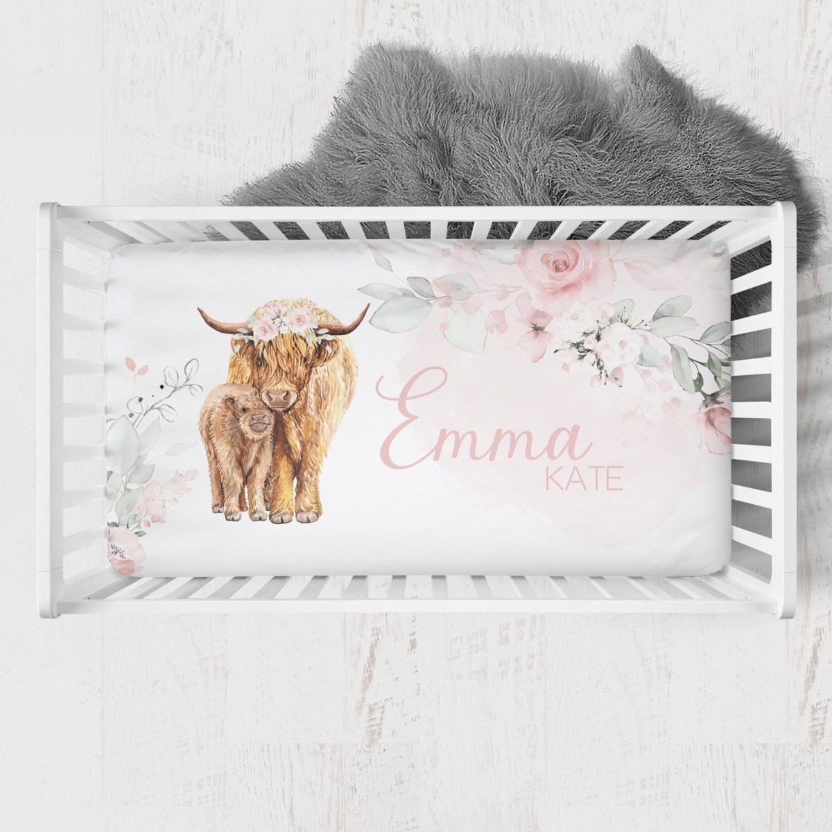 Highland Cow Floral Nursery Starter Set - gender_girl, Highland Cow Floral, text