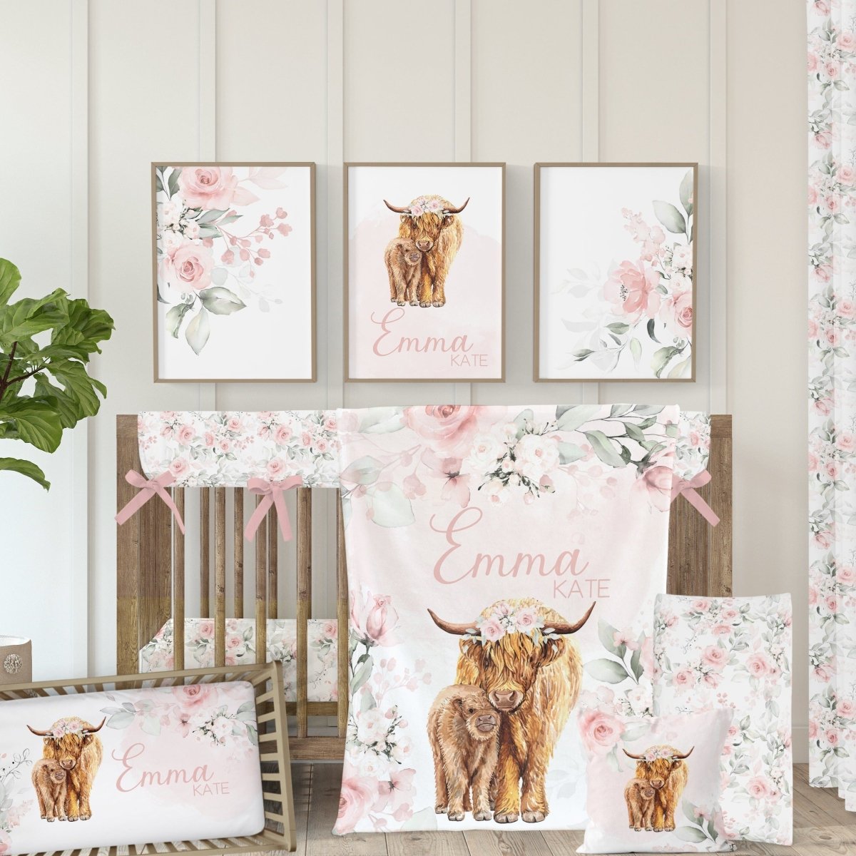 Highland Cow Floral Nursery Starter Set - gender_girl, Highland Cow Floral, text