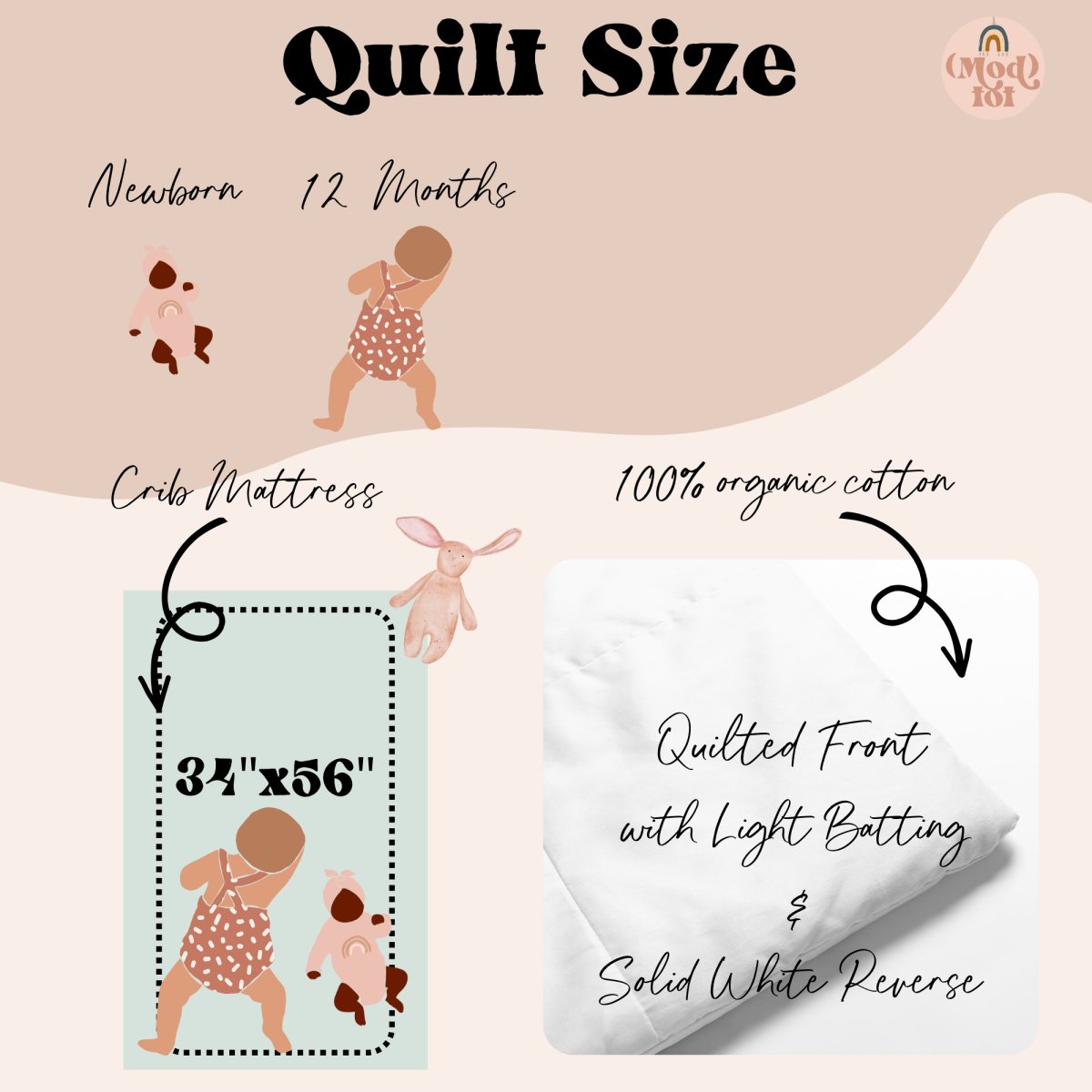 Organic Cotton Highland Cow Floral Baby Quilt - gender_girl, Highland Cow Floral, Theme_Southwestern