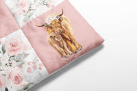 Organic Cotton Highland Cow Floral Baby Quilt - gender_girl, Highland Cow Floral, Theme_Southwestern