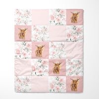 Organic Cotton Highland Cow Floral Baby Quilt - gender_girl, Highland Cow Floral, Theme_Southwestern