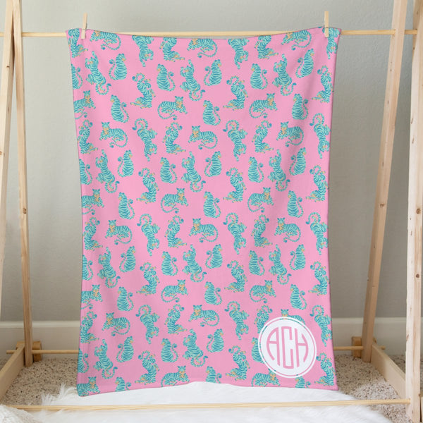 Southern Preppy Tiger Monogrammed Minky Blanket - gender_girl, Personalized_Yes, Southern Preppy