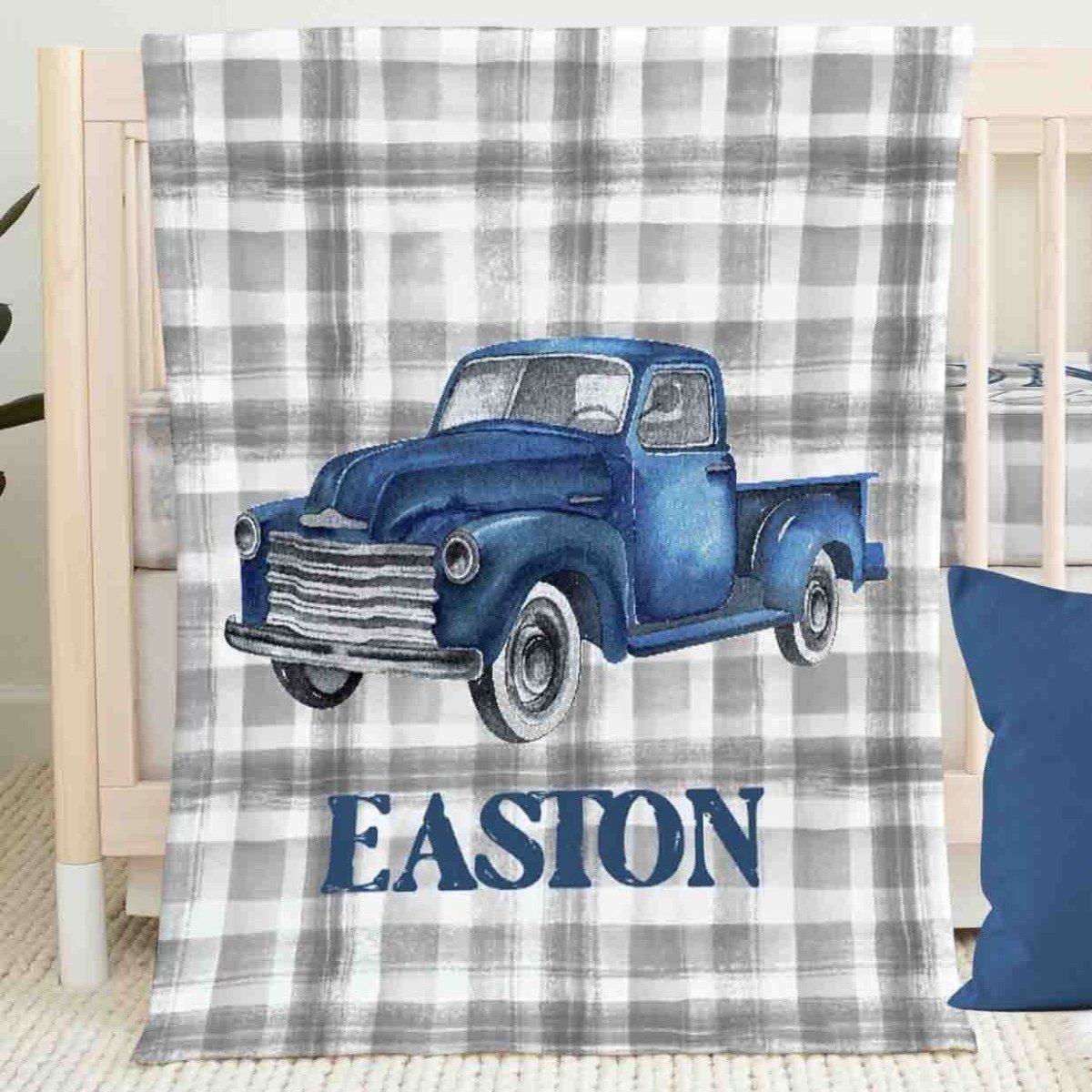 Vintage Truck Personalized Minky Blanket - gender_boy, Personalized_Yes, text