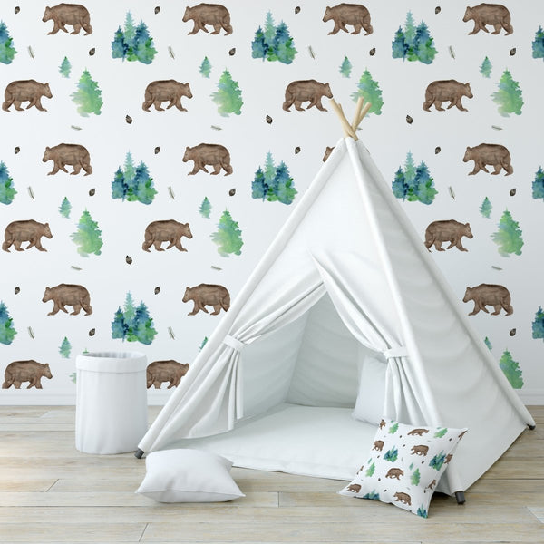 Bear Forest Peel & Stick Wallpaper - , ,