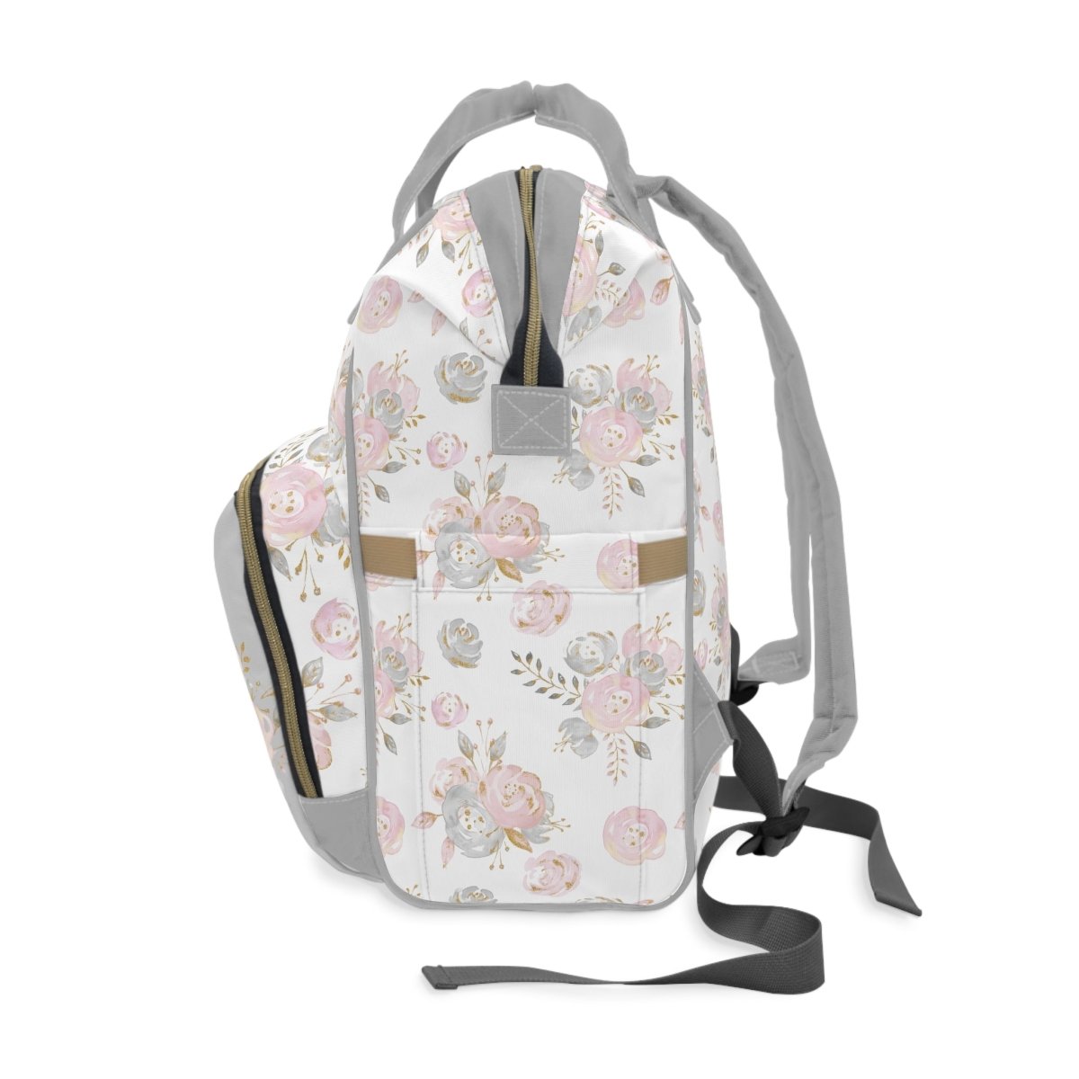 Blush Gold Floral Personalized Backpack Diaper Bag - Blush Gold Floral, gender_girl, text