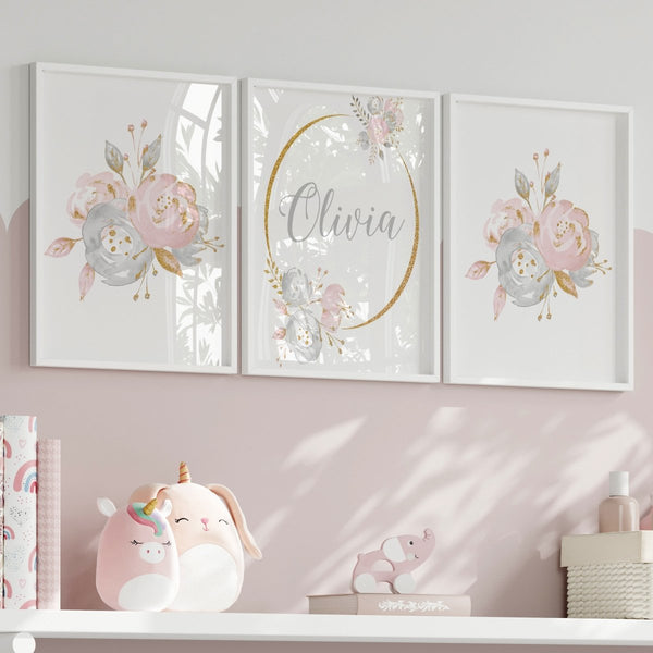 Blush Gold Floral Personalized Nursery Art - Blush Gold Floral, gender_girl, text