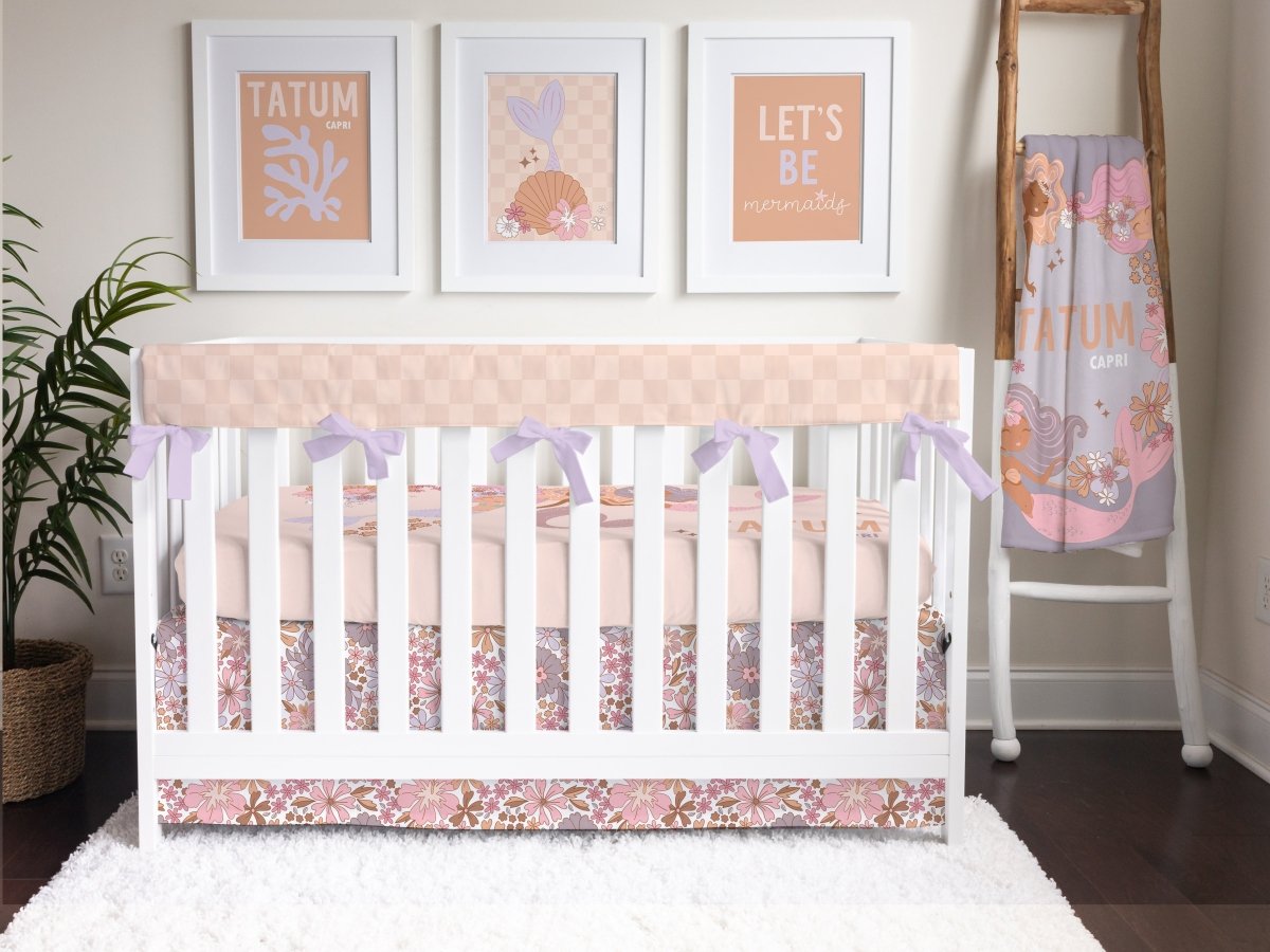 Boho Mermaids Checkered Crib Rail Guards - Boho Mermaids, gender_girl, Theme_Boho