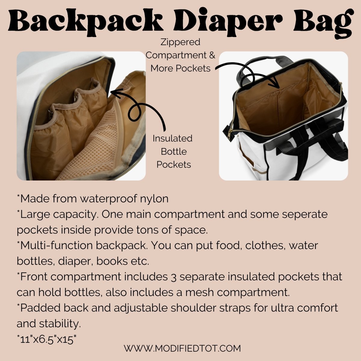 Boho Rose Personalized Backpack Diaper Bag - Boho Rose, gender_girl, text