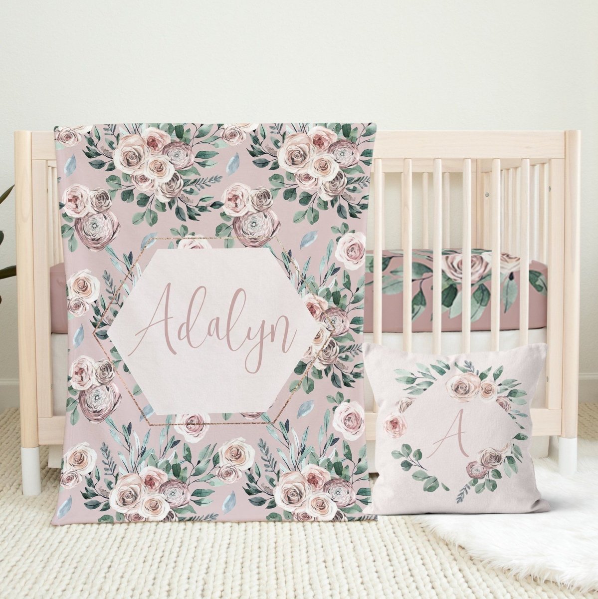 Boho Rose Personalized Crib Sheet - gender_girl, Personalized_Yes, text