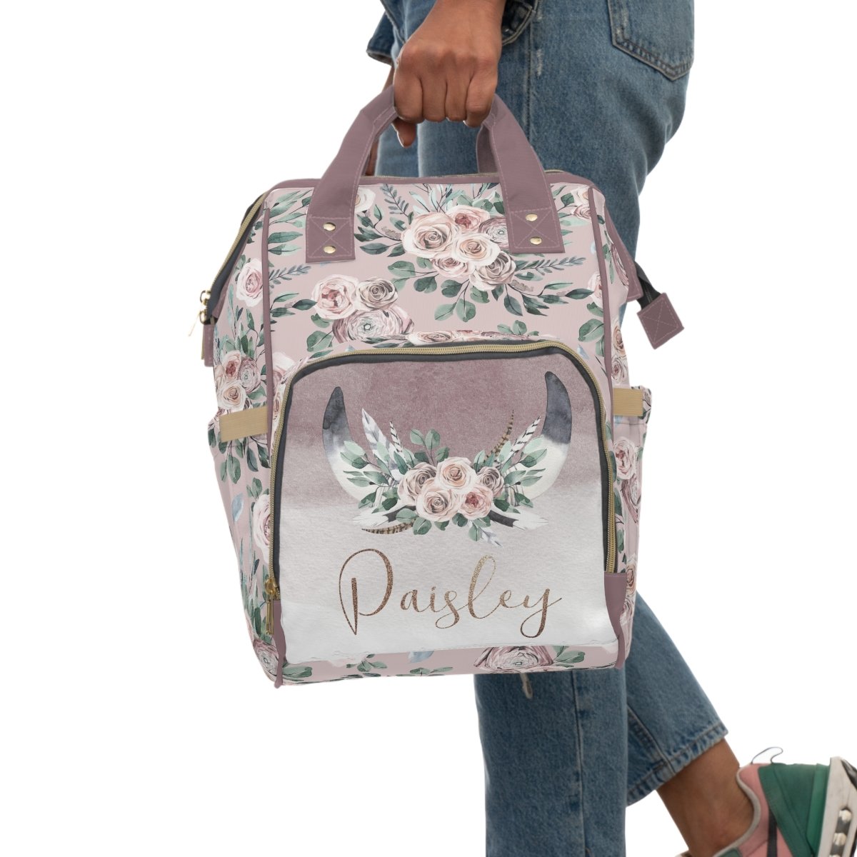 Boho Rose Tribal Personalized Backpack Diaper Bag - Boho Rose, gender_girl, text