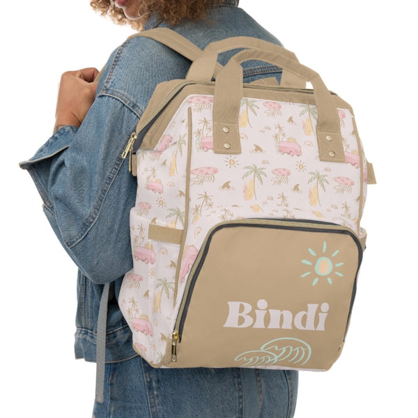 Boho Surfer Girl Personalized Backpack Diaper Bag - Boho Surfer Girl, gender_girl, text