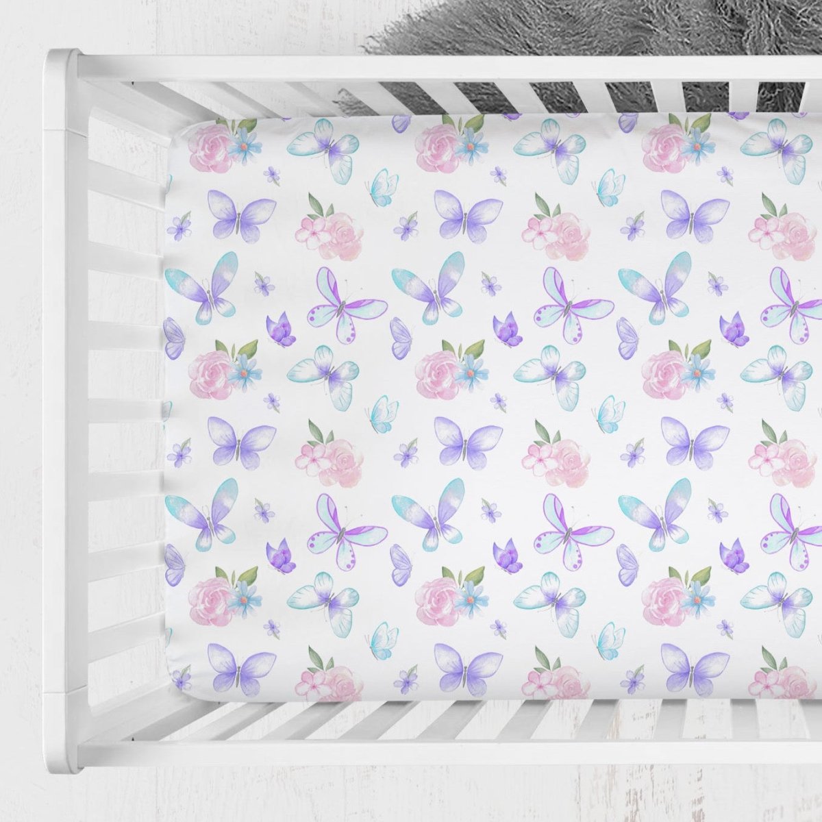 Butterfly Floral Ruffled Crib Bedding - Butterfly Floral, gender_girl, text