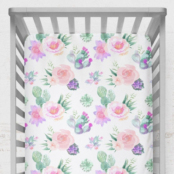Cactus Floral Crib Sheet - gender_girl, Theme_Floral, Theme_Southwestern