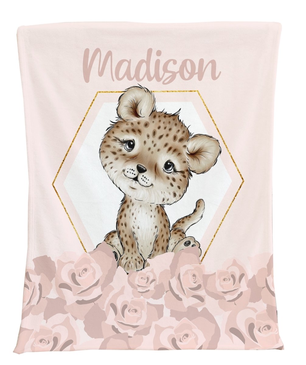 Cheetah Floral Personalized Minky Blanket - Cheetah Floral, gender_girl, Personalized_Yes