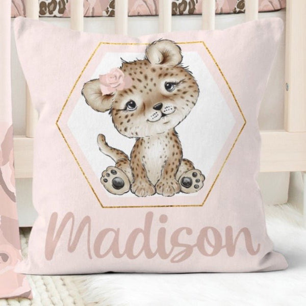 Cheetah Floral Personalized Throw Pillow - Cheetah Floral, gender_girl, text
