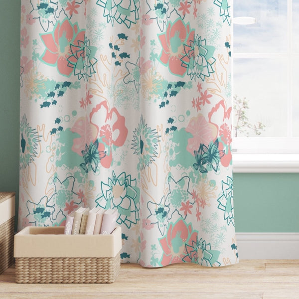 Coral Waves Curtain Panel - Coral Waves, gender_girl, Theme_Floral