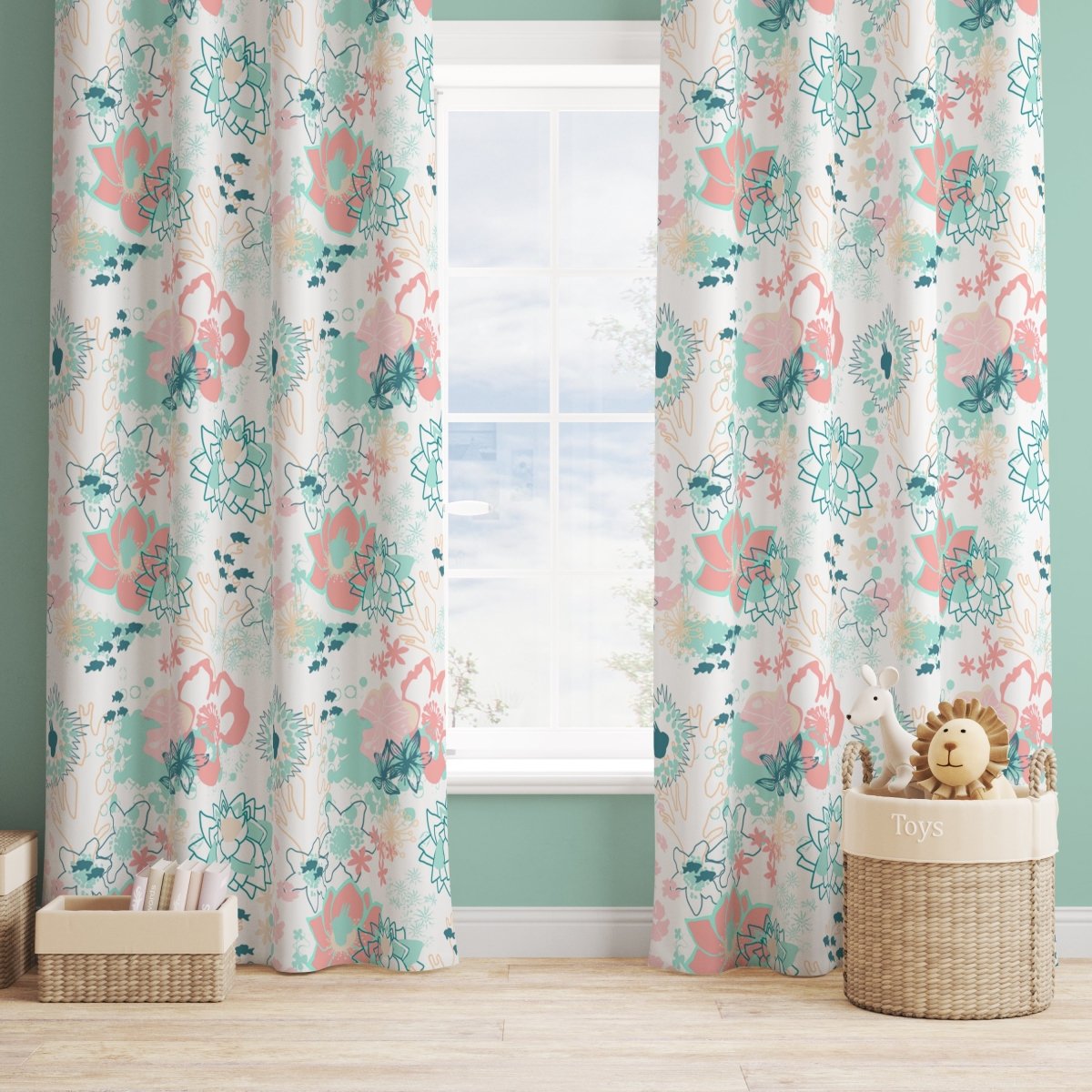 Coral Waves Curtain Panel - Coral Waves, gender_girl, Theme_Floral