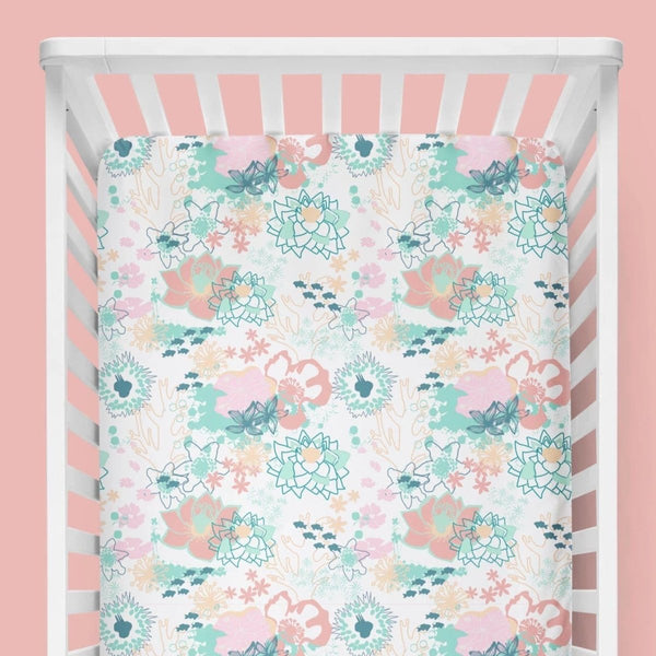 Coral Waves Floral Crib Sheet - gender_girl, Theme_Floral, Theme_Ocean