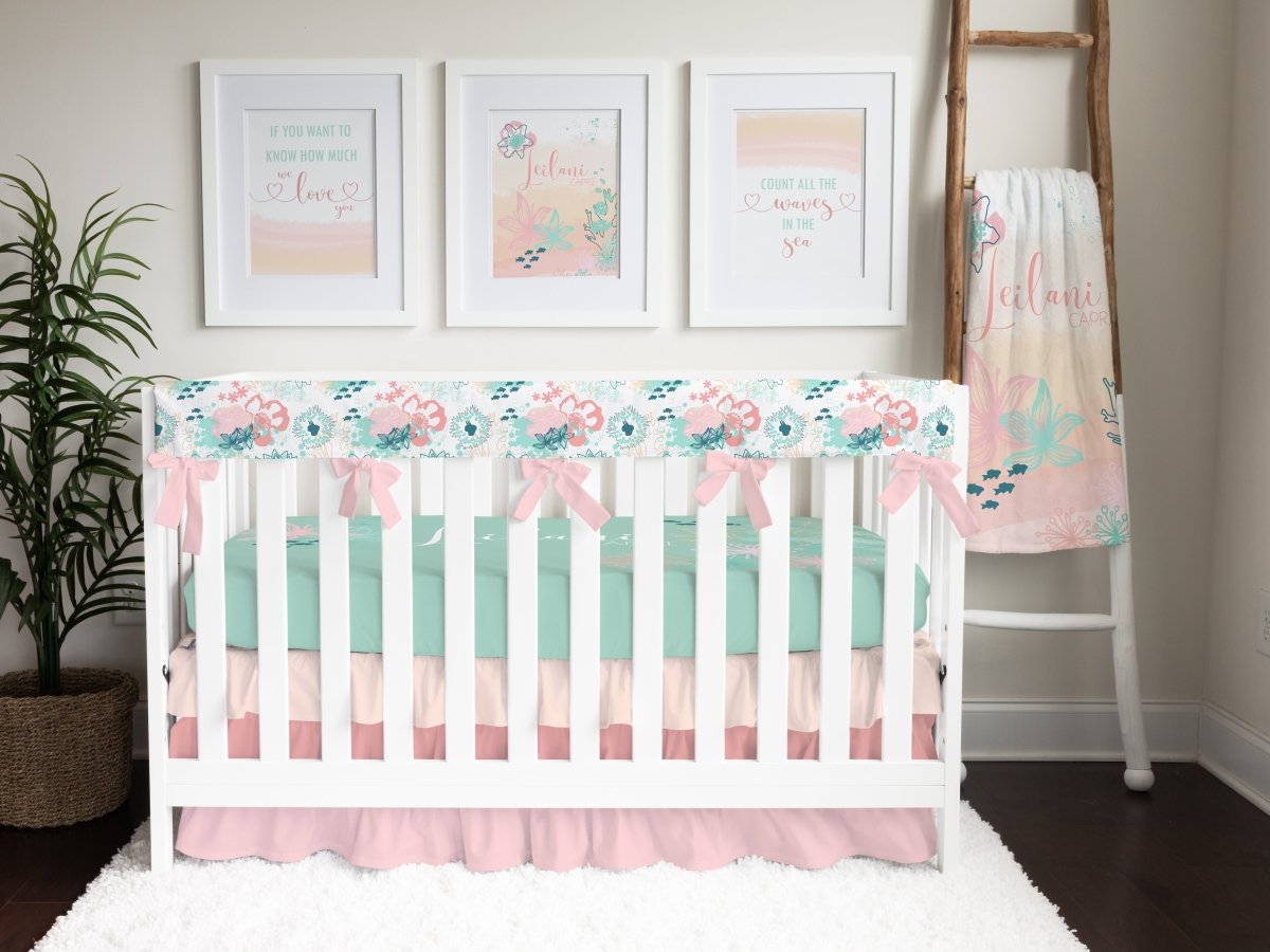 Coral Waves Ruffled Crib Skirt - Coral Waves, gender_girl, Theme_Floral