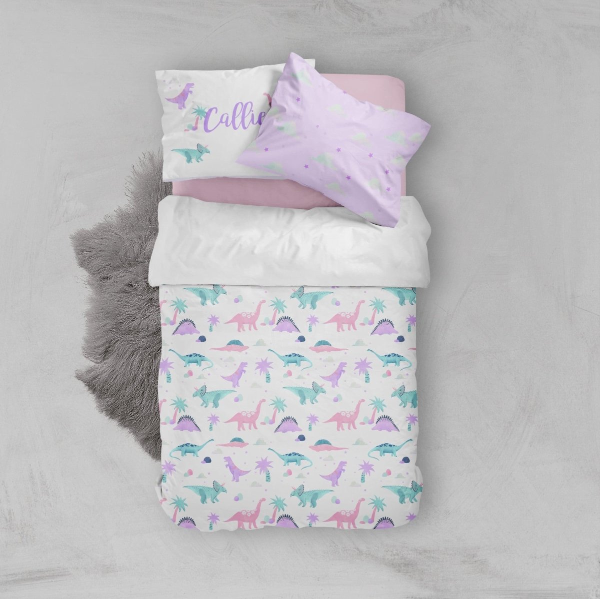 Dino Grrrl Kids Bedding Set (Comforter or Duvet Cover) - Dino Grrrl, gender_girl, text