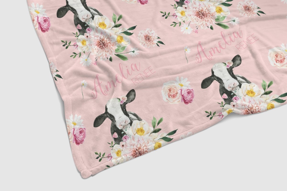 Farm Floral Calf Personalized Baby Blanket - Farm Floral, gender_girl, Personalized_Yes