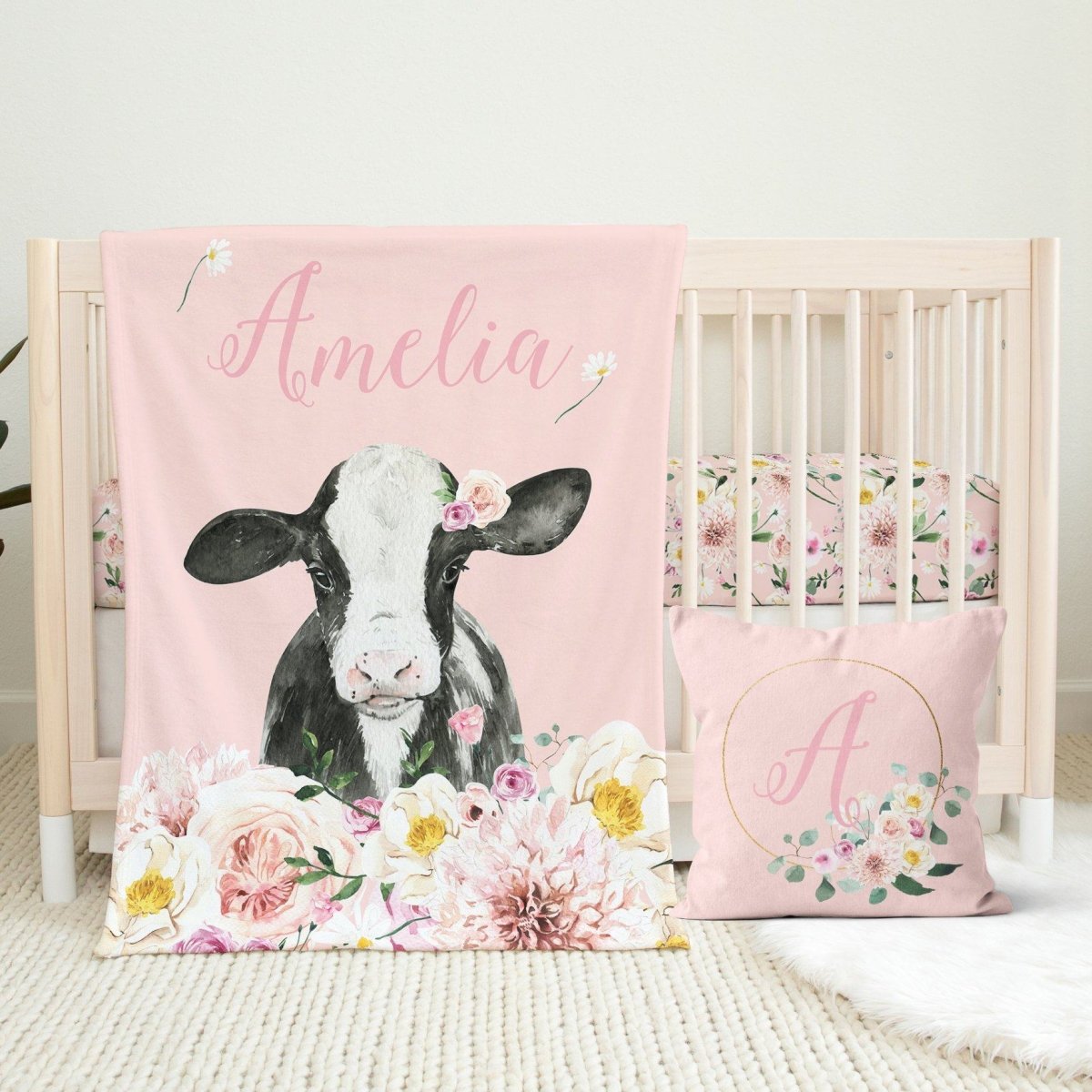 Farm Floral Personalized Nursery Pillow - Farm Floral, gender_girl, text