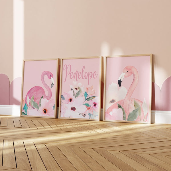 Flamingo Floral Personalized Nursery Art - Flamingo Floral, gender_girl, text