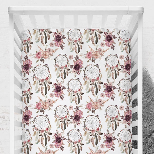Floral Dreamcatcher Crib Sheet - gender_girl, Theme_Boho, Theme_Floral