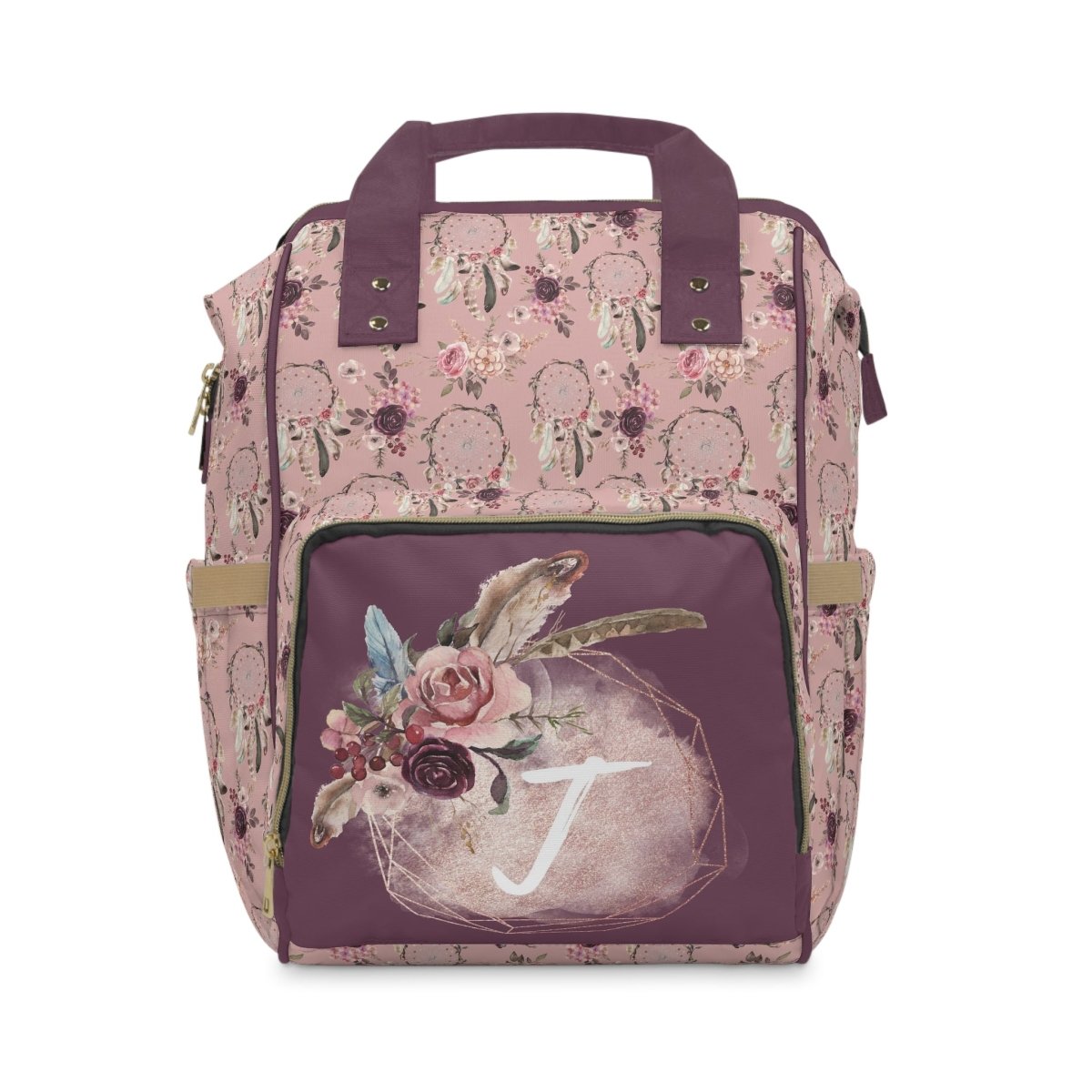 Floral Dreamcatcher Personalized Backpack Diaper Bag - Floral Dreamcatcher, gender_girl, text