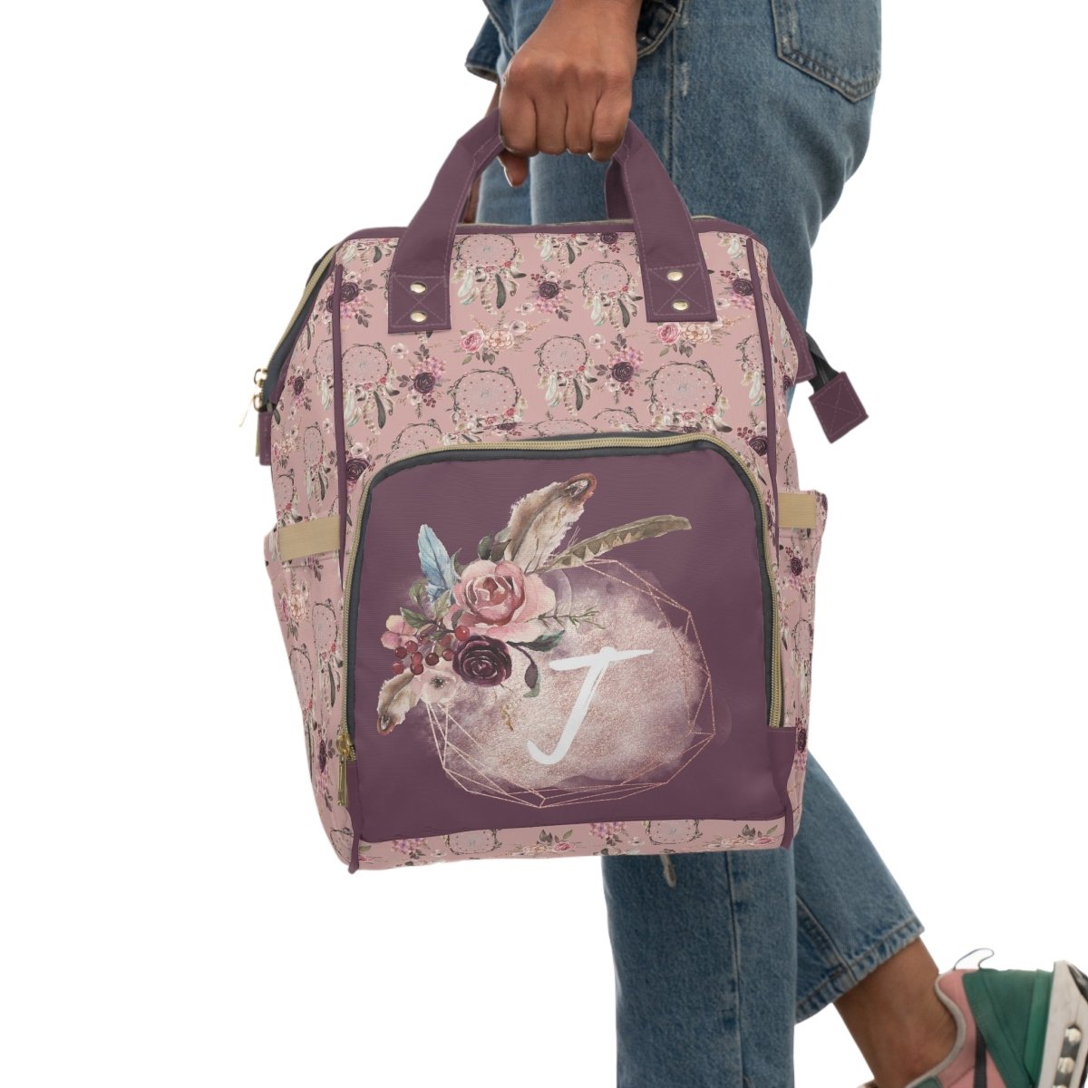 Floral Dreamcatcher Personalized Backpack Diaper Bag - Floral Dreamcatcher, gender_girl, text