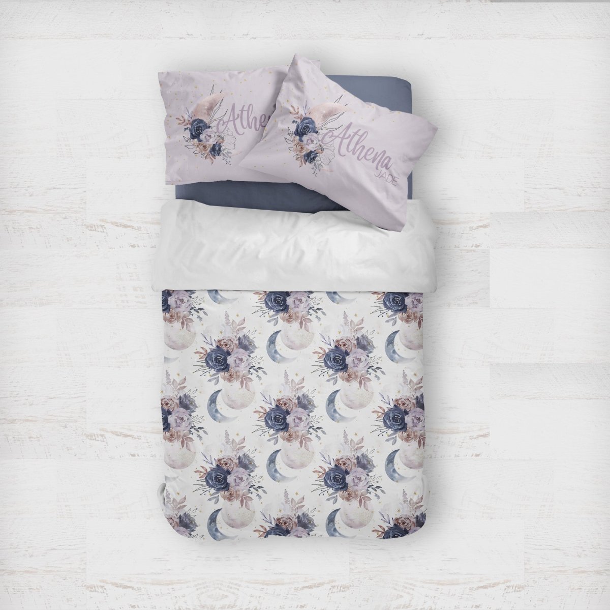Floral Moon Personalized Kids Bedding Set (Comforter or Duvet Cover) - Floral Moon, gender_girl, text