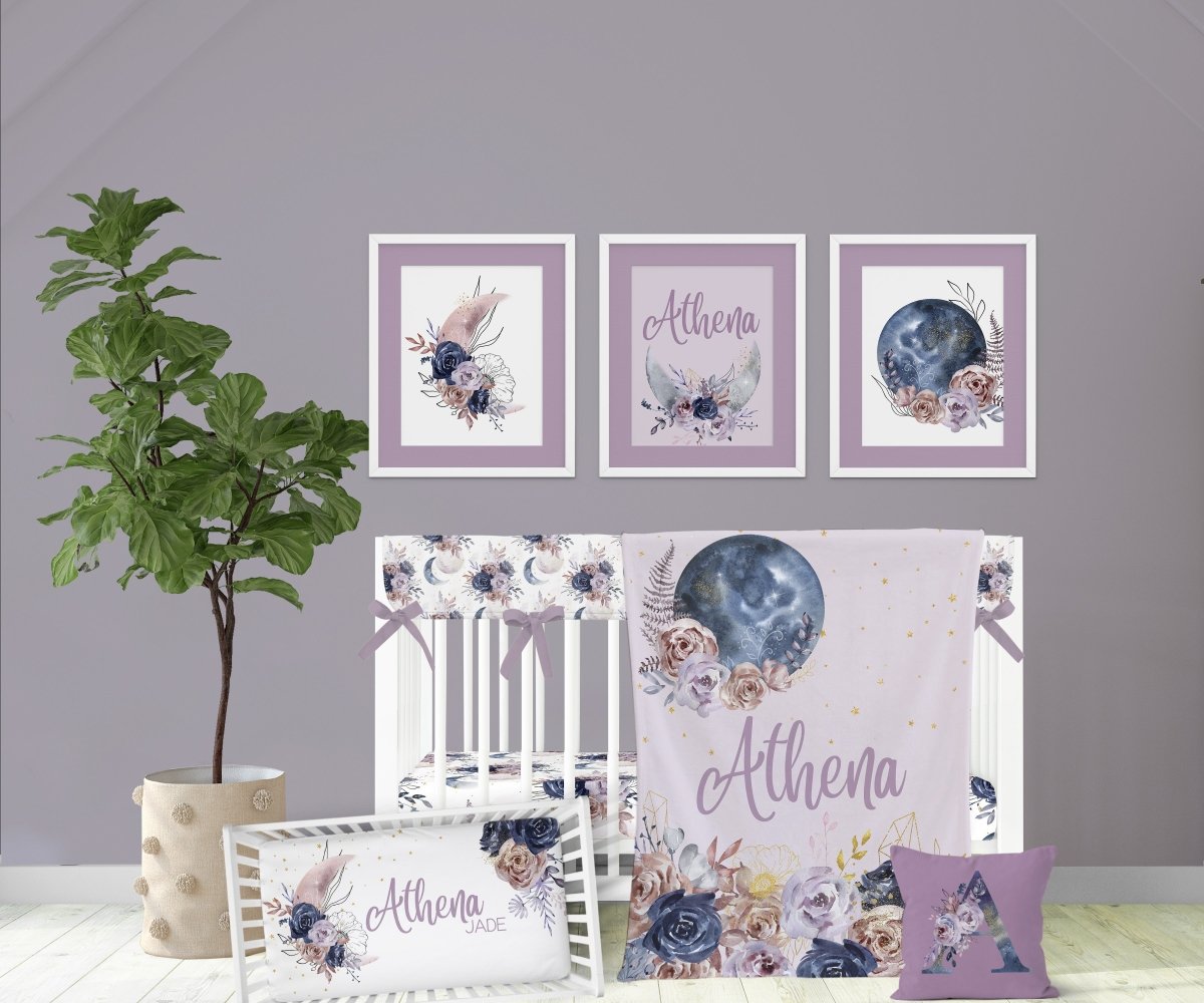 Floral Moon Personalized Nursery Art - Floral Moon, gender_girl, text