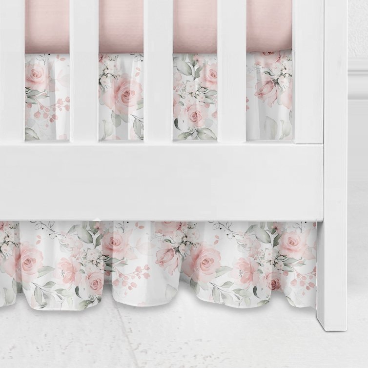 Highland Cow Floral Gathered Crib Skirt - gender_girl, Highland Cow Floral, Theme_Boho