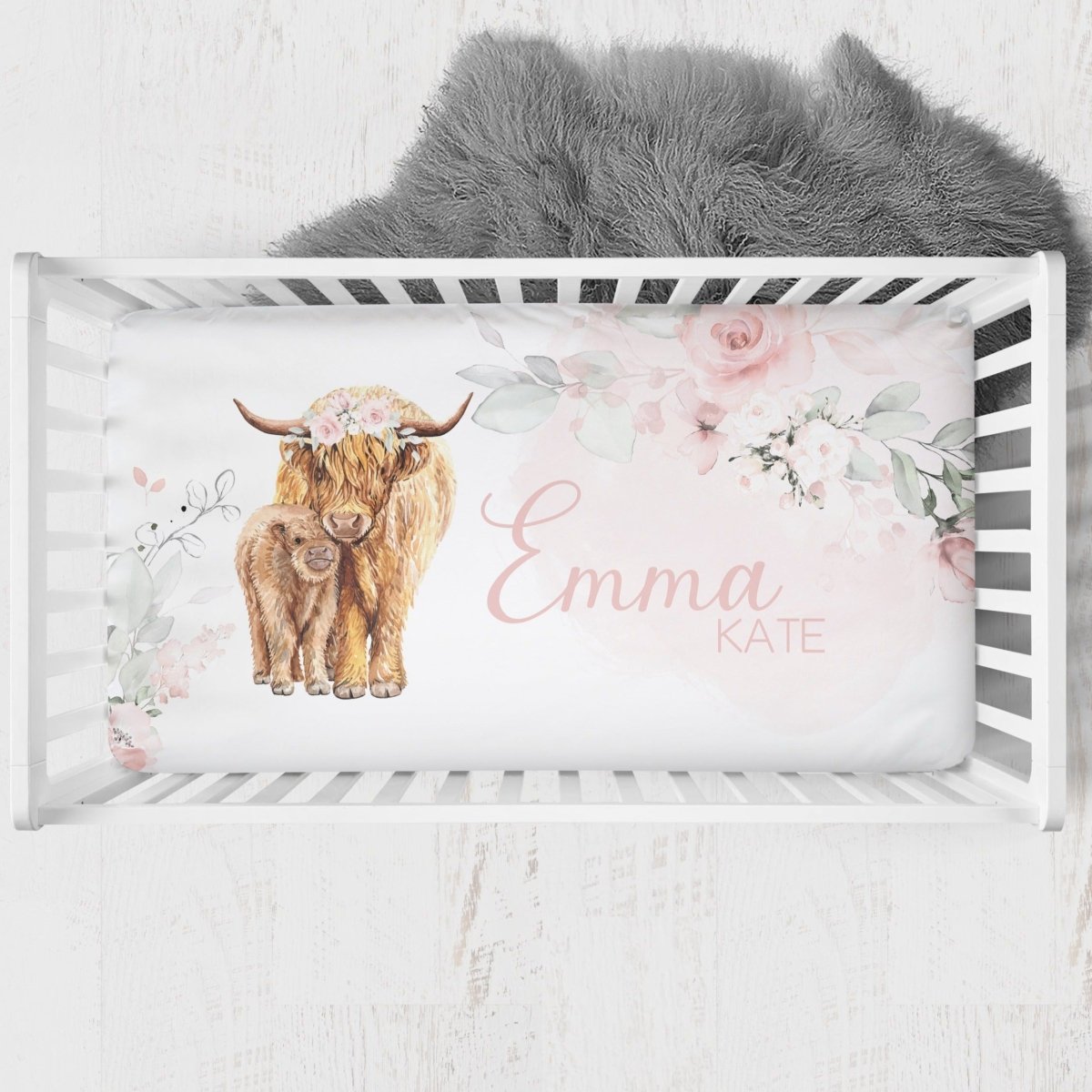 Highland Cow Floral Nursery Collection - gender_girl, Highland Cow Floral, text