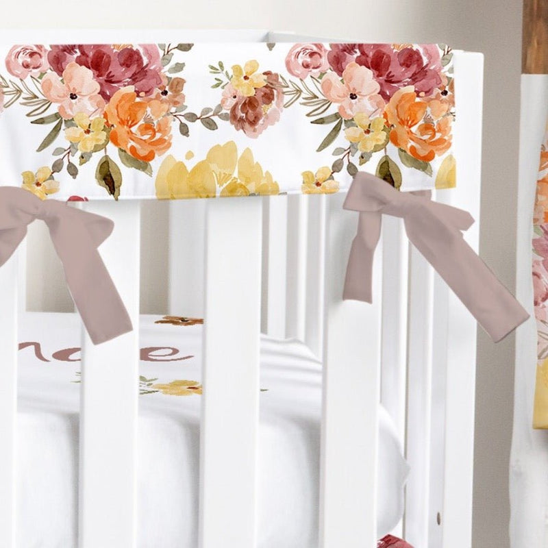 Highland Cow Wildflower on White Crib Rail Guards - gender_girl, Highland Cow Wildflower, Theme_Floral