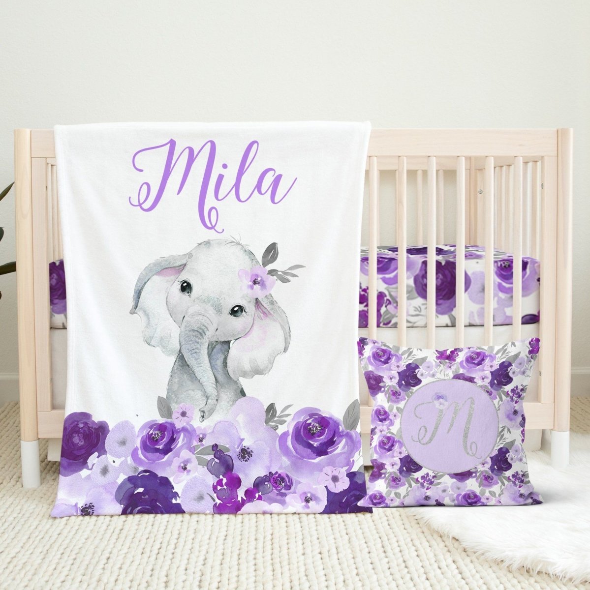 Large Purple Floral Nursing Pillow Cover - gender_girl, Purple Floral Elephant, Theme_Floral