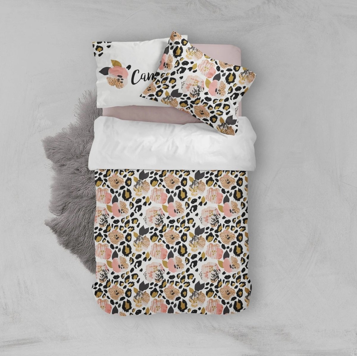 Leopard Love Personalized Kids Bedding Set (Comforter or Duvet Cover) - gender_girl, Leopard Love, text