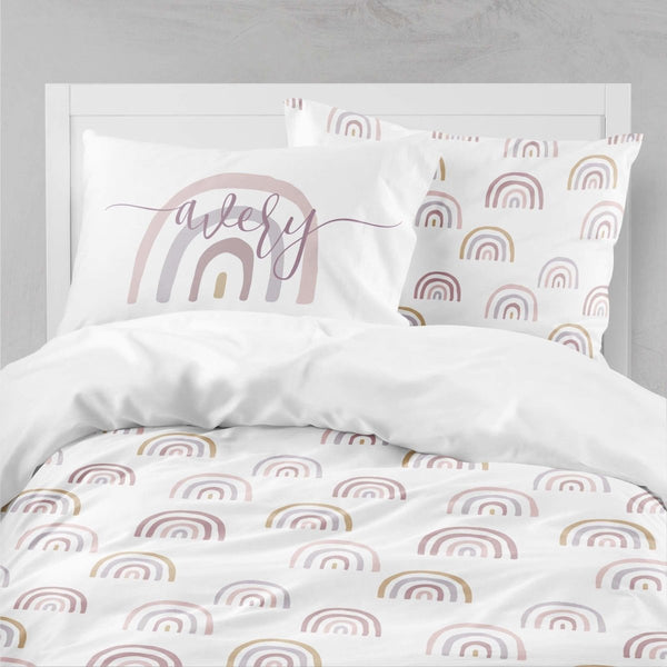 Mauve Rainbow Kids Bedding Set (Comforter or Duvet Cover) - text, ,