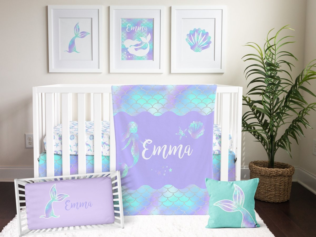 Mermaid Love Personalized Crib Sheet - gender_girl, Personalized_Yes, text
