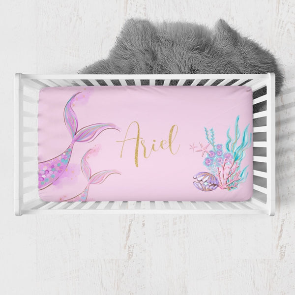 Mermaid Seashells Personalized Crib Sheet - gender_girl, Personalized_Yes, text