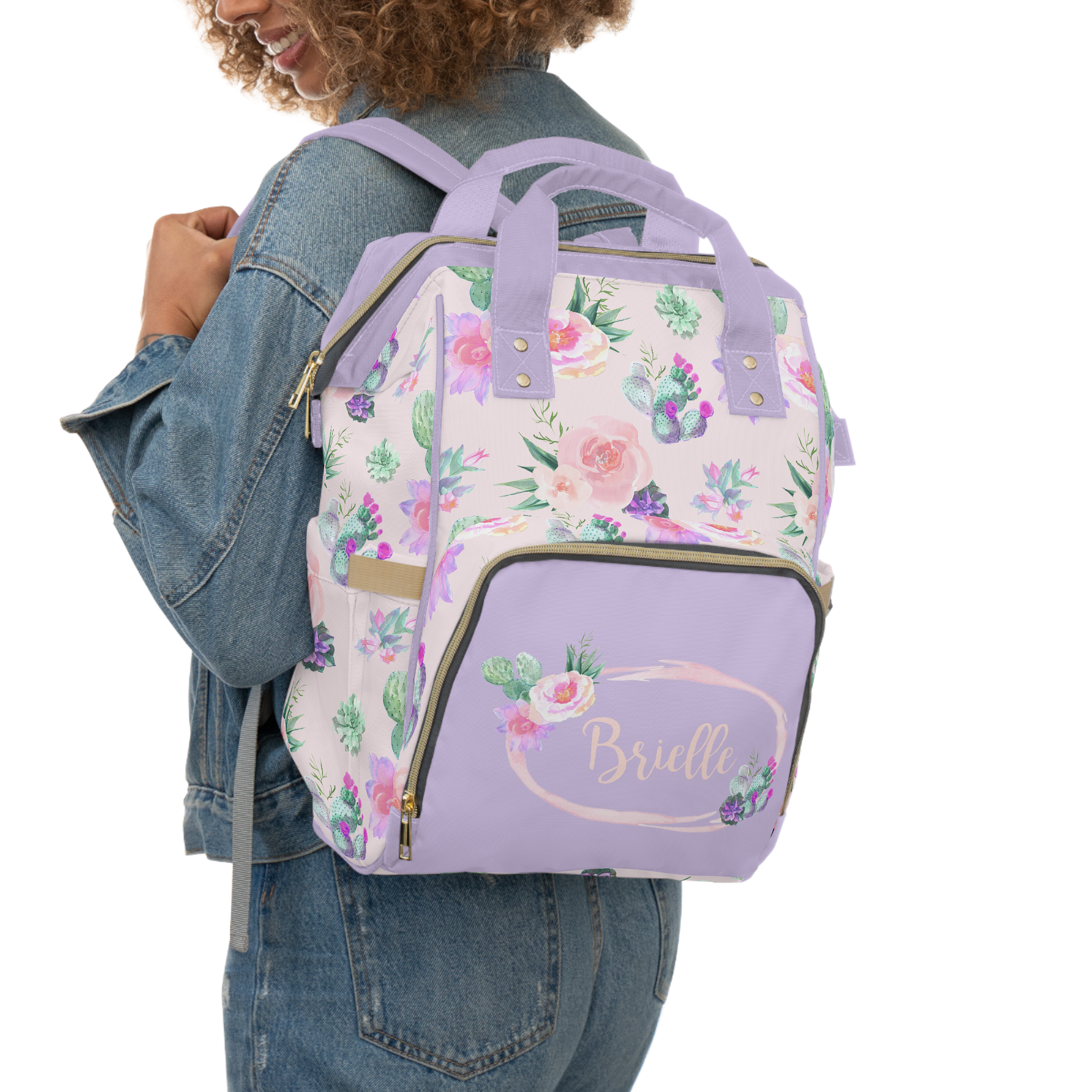 Cactus Floral Personalized Backpack Diaper Bag - Cactus Floral, gender_girl, text