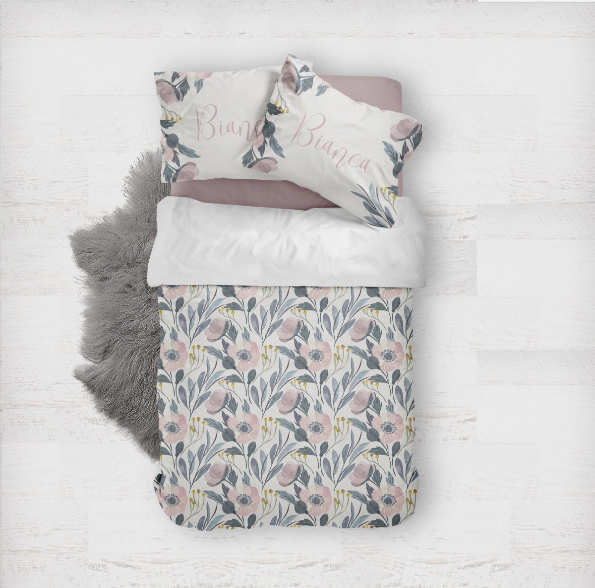 Moody Floral Personalized Big Kid Bedding Set - gender_girl, Moody Floral, text