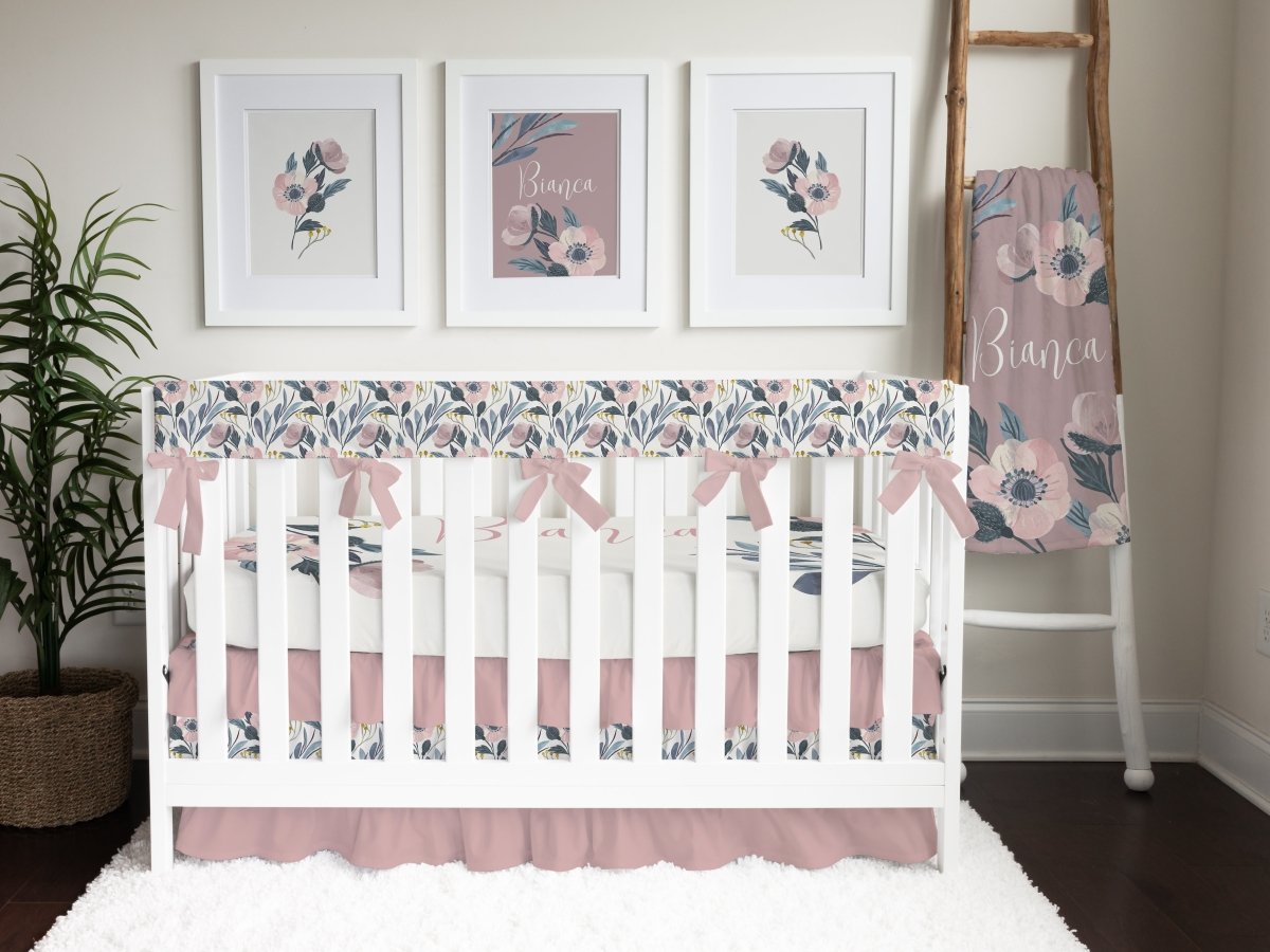 Moody Floral Ruffled Crib Bedding - gender_girl, Moody Floral, Theme_Floral
