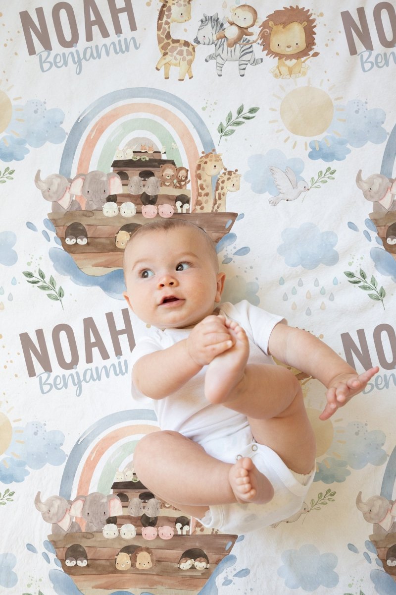 Noah's Ark Personalized Baby Blanket - gender_boy, Noah's Ark, Personalized_Yes
