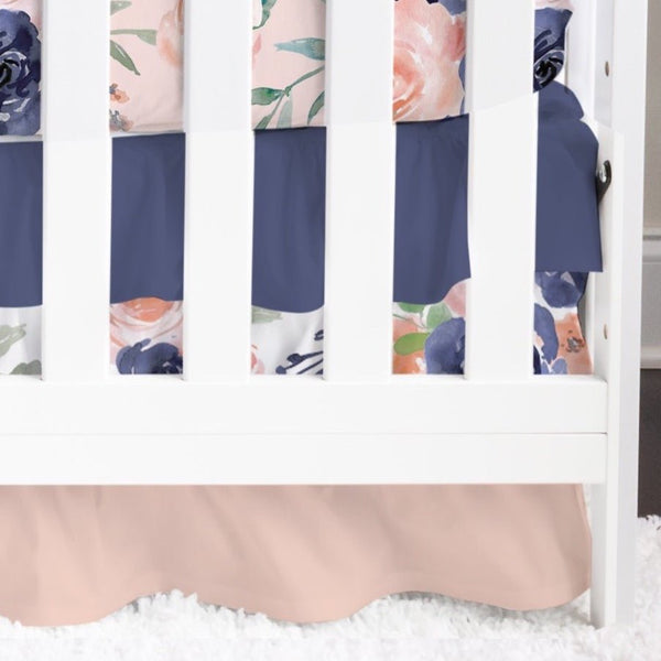 Peach & Navy Floral Solid Ruffled Crib Skirt - gender_girl, Peach & Navy Floral, Theme_Floral